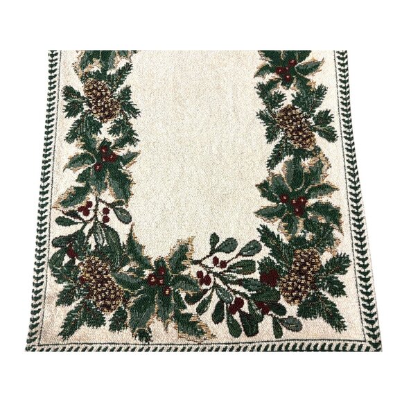 VTG St. Nicholas Square Holiday Table Runner 72" Long Tapestry Cotton Blend Chri - Picture 6 of 11